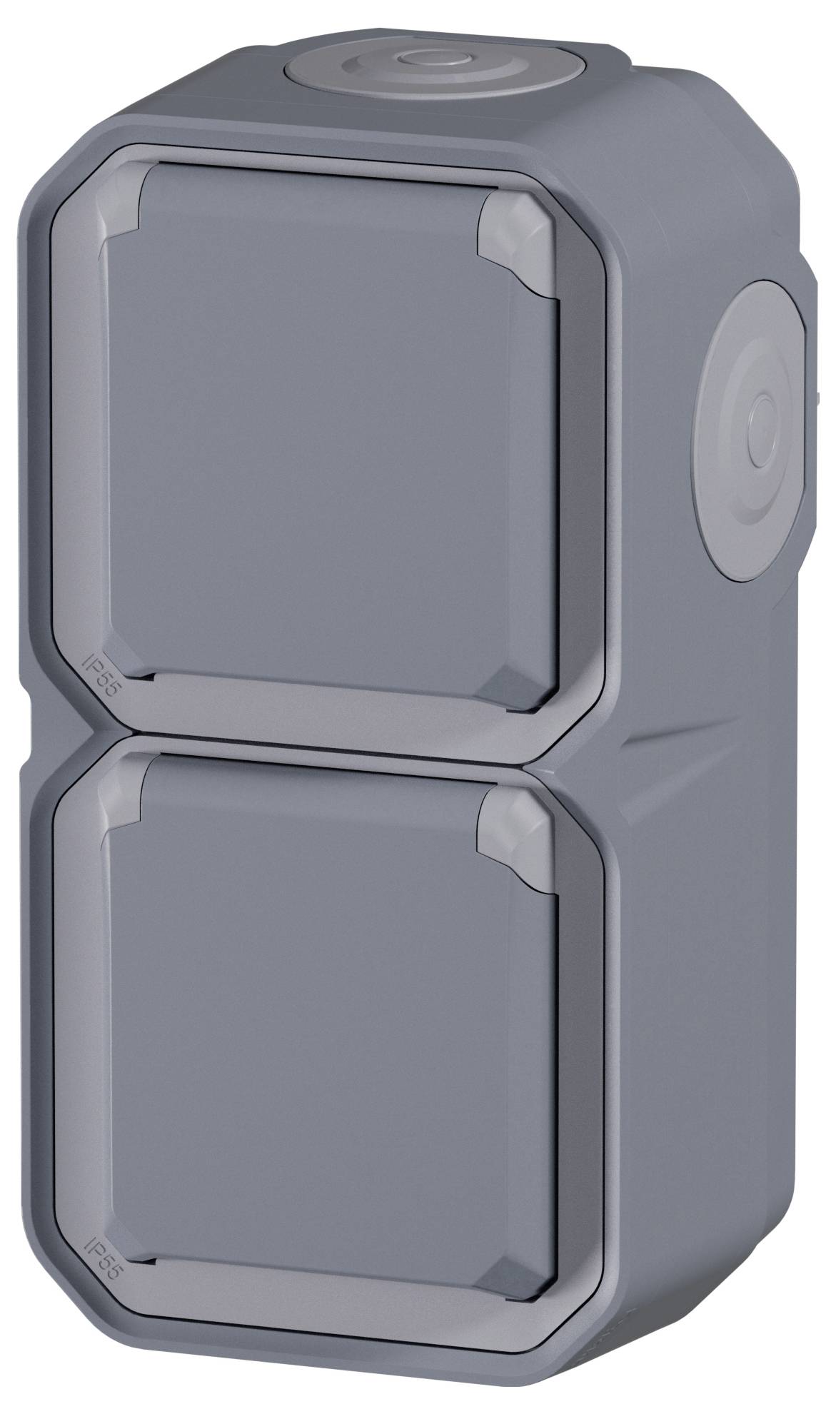 Legrand Komplett Aufputz, Doppelsteckdose, Schutzkontakt-Steckdose mit Klappdeckel Plexo Grau 069744L 1St.