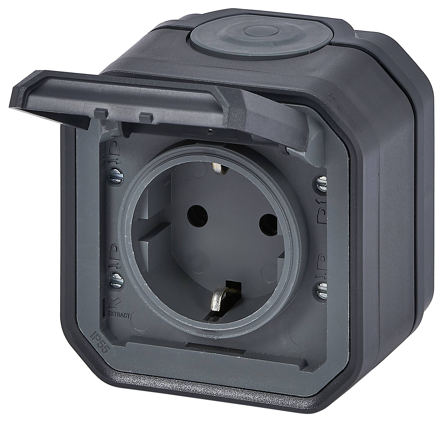 Legrand Komplett Aufputz, Schutzkontakt-Steckdose mit Klappdeckel Plexo Grau 069799L 1St.