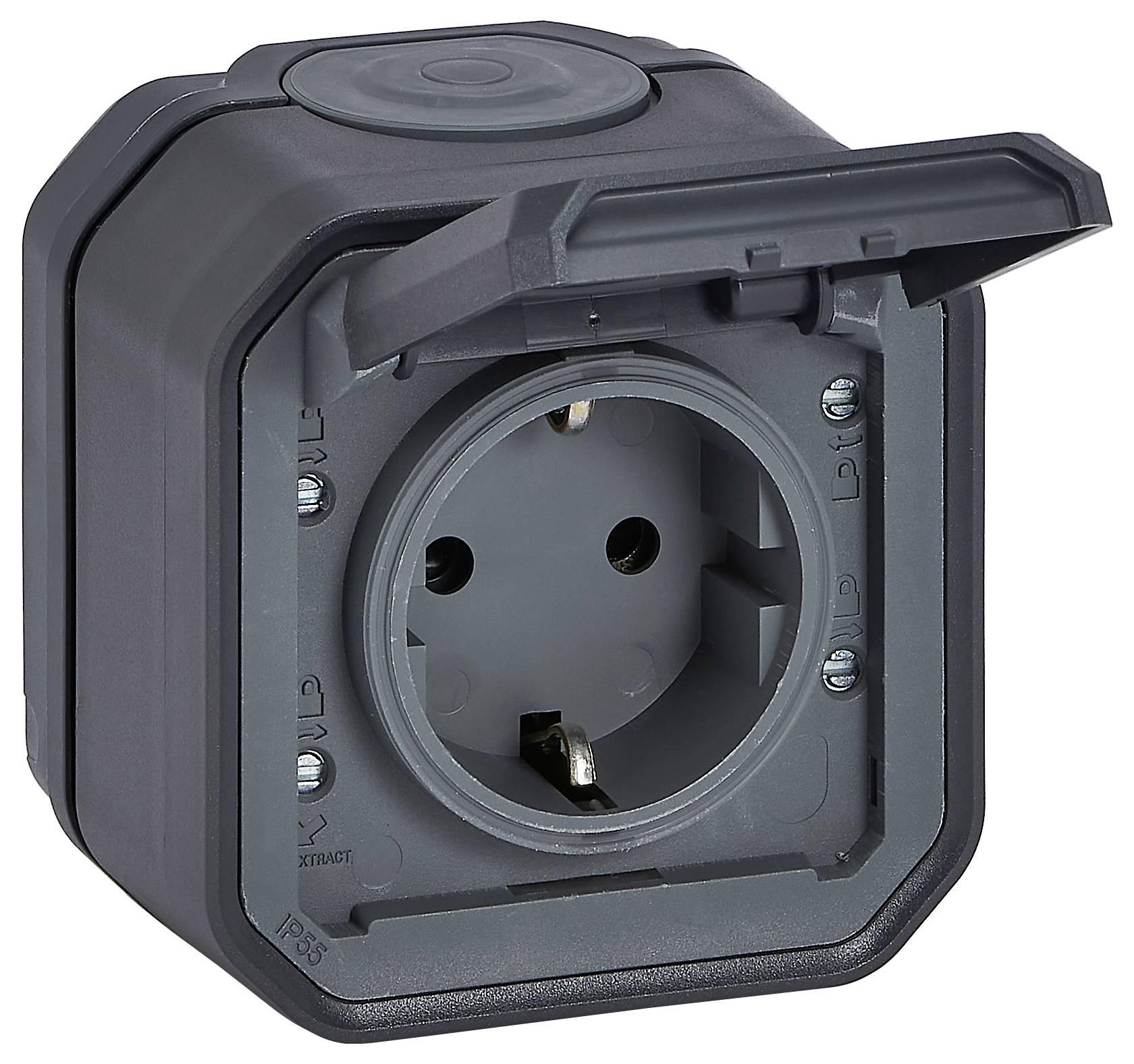 Legrand Komplett Aufputz, Schutzkontakt-Steckdose mit Klappdeckel Plexo Grau 069799L 1 St.