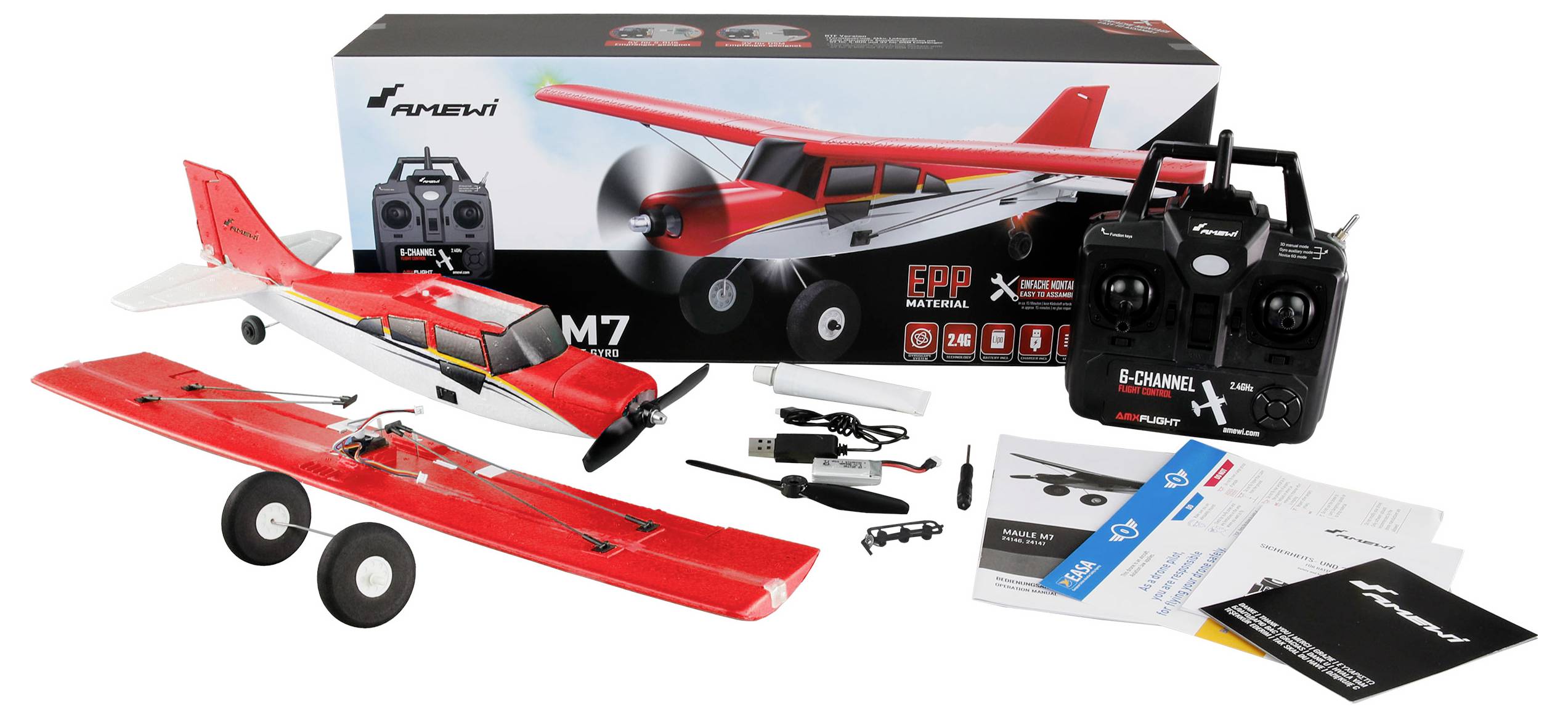 Amewi Maule M7, rot RC Einsteiger Modellflugzeug Bausatz 510mm