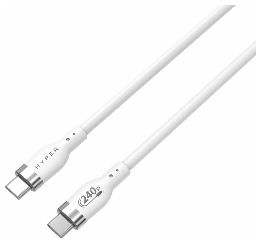 Ein weißes USB-C-Kabel, markiert mit '240W' und 'HYPER', zeigt die beiden Steckerenden.