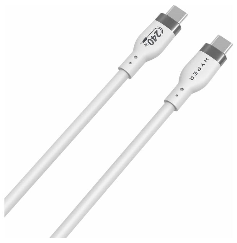 USB-C-Kabel von Hyper, Weiß, mit 240W-Aufschrift. Geeignet für Hochgeschwindigkeitsladen.