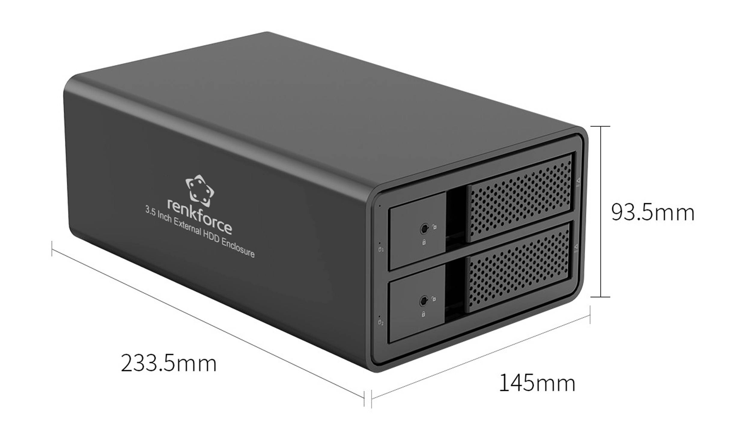 Renkforce RF-6647596 8.9cm (3.5 Zoll) Festplattengehäuse 2 Bay 3.5 Zoll USB-A (USB 3.0)