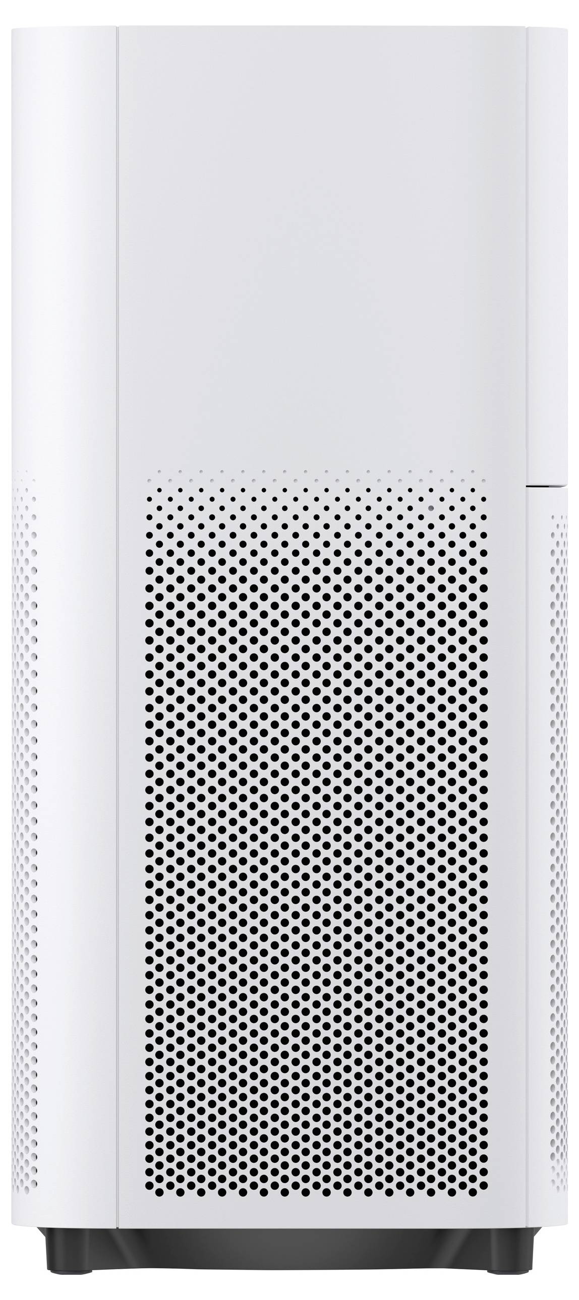 Ein weißer Luftreiniger mit gelochtem Gitter an der Vorderseite steht vertikal. Geeignet für den Einsatz in Innenräumen zur Verbesserung der Luftqualität.