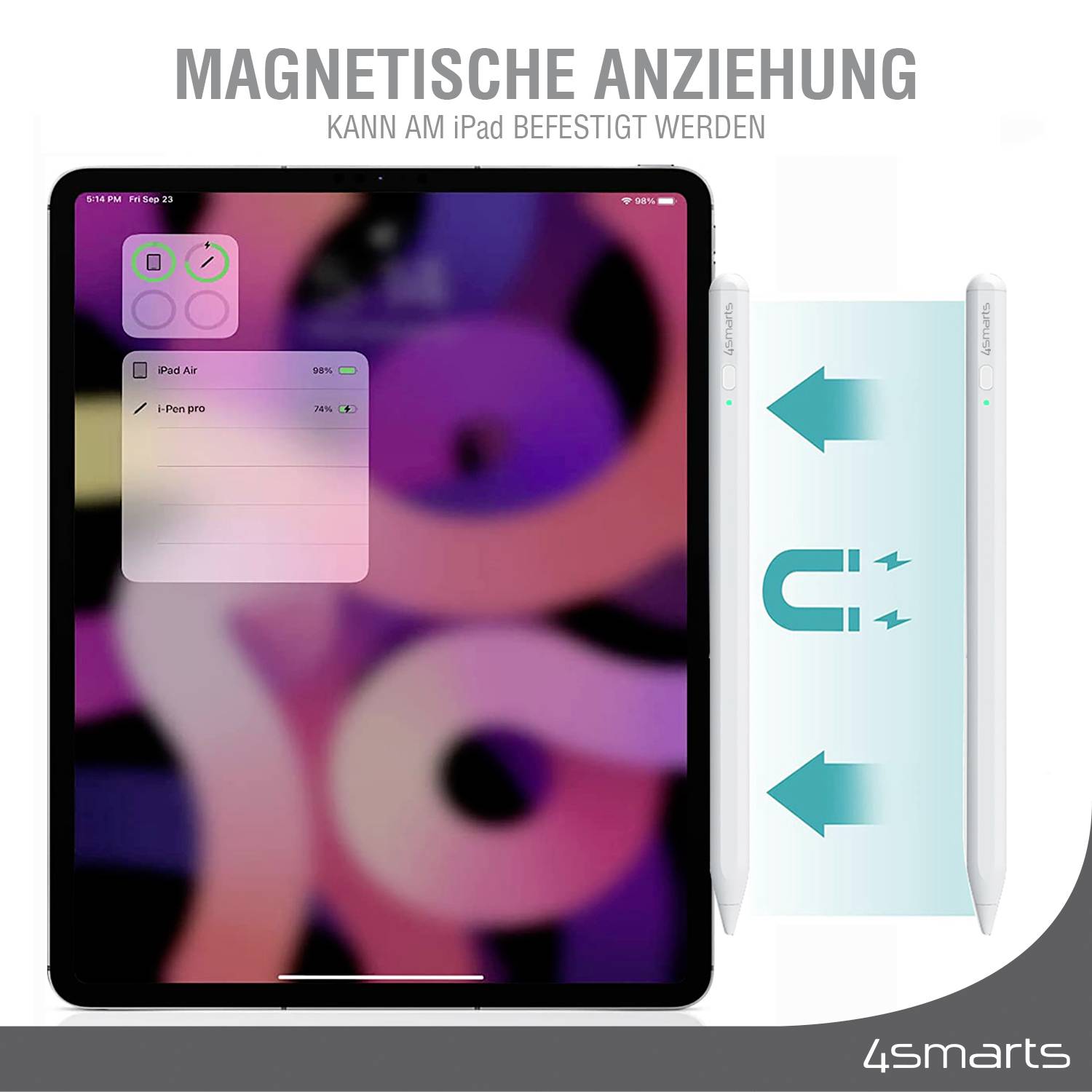 4Smarts Aktiver Pencil Pro Touchpen Bluetooth, wiederaufladbar Weiß