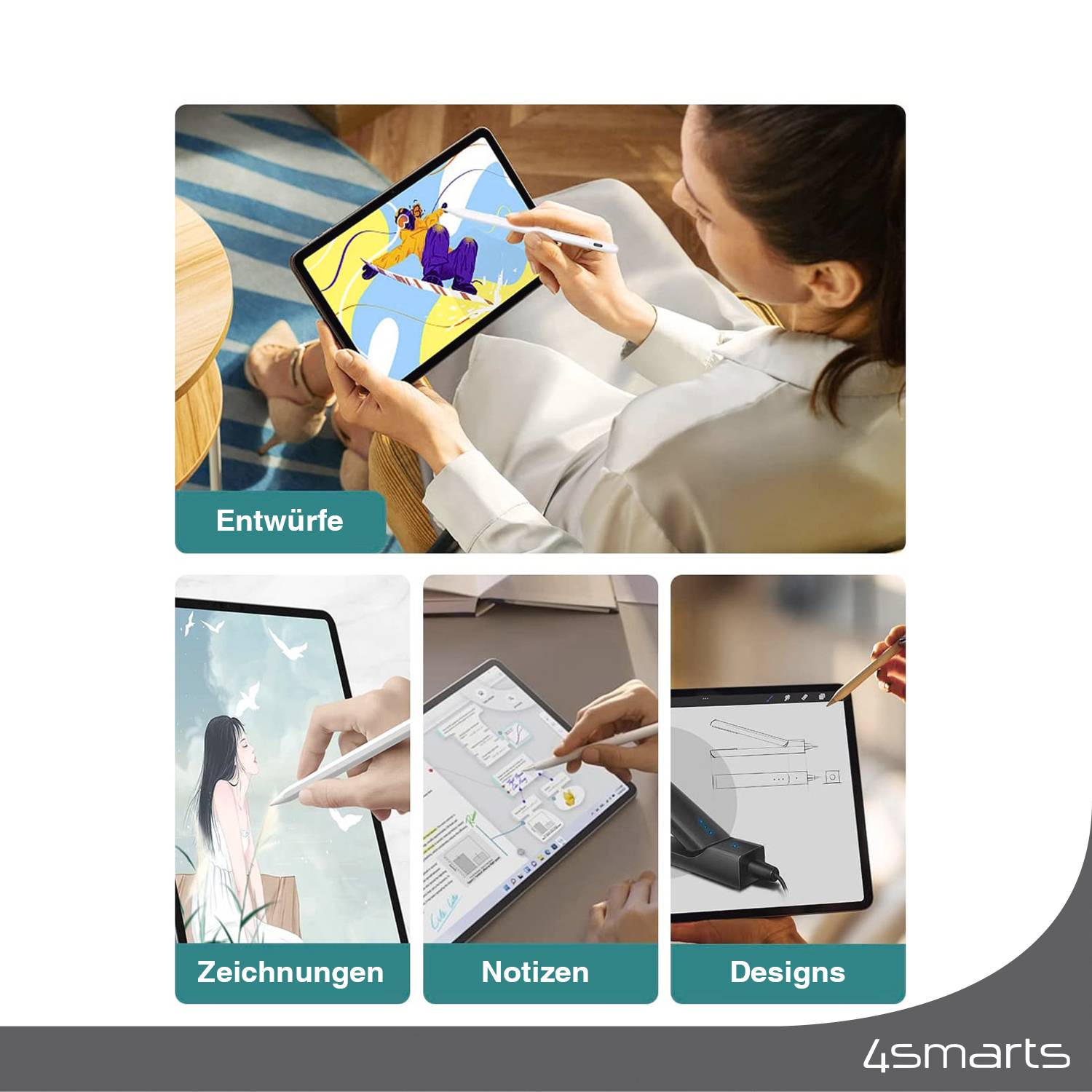 4Smarts Aktiver Pencil Pro Touchpen Bluetooth, wiederaufladbar Weiß