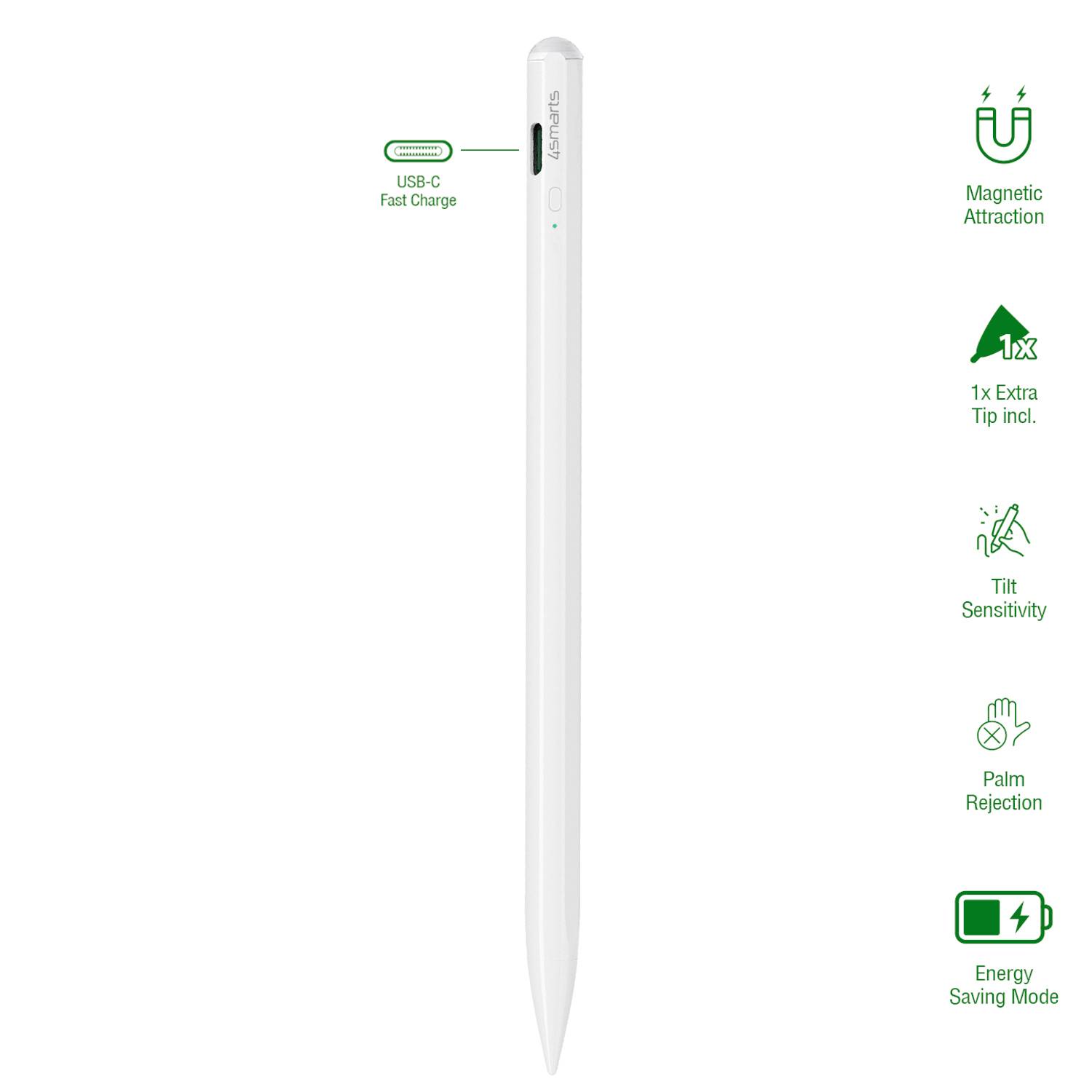 4Smarts Aktiver Pencil Pro Touchpen Bluetooth, wiederaufladbar Weiß