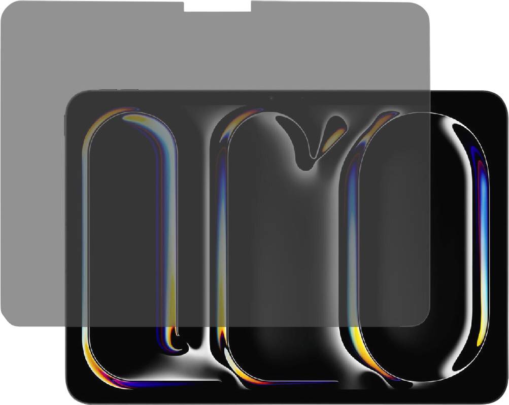 Tablette mit sandfarbenem, schimmerndem Hintergrund in dunklem Raum. Ein leicht transparentes, dunkles Rechteck darüber gelegt.