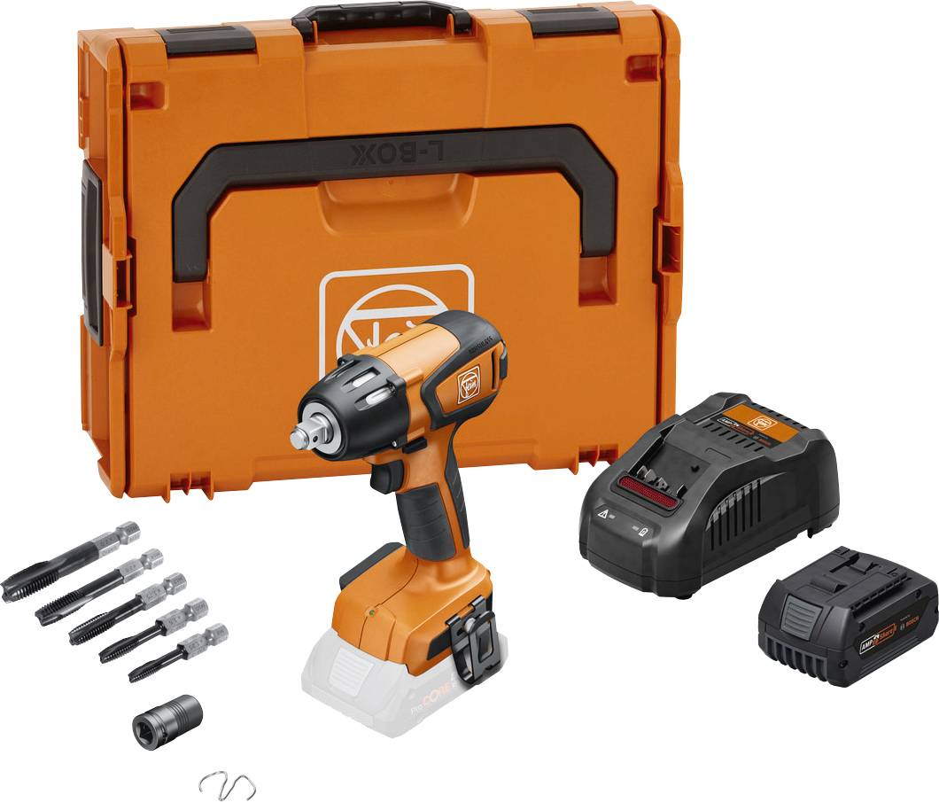 Akku-Schlagschrauber-Set mit orange-schwarzer Bohrmaschine, Ladegerät, Akku, Bohrer und robustem Koffer. Ideal für Heimwerker.