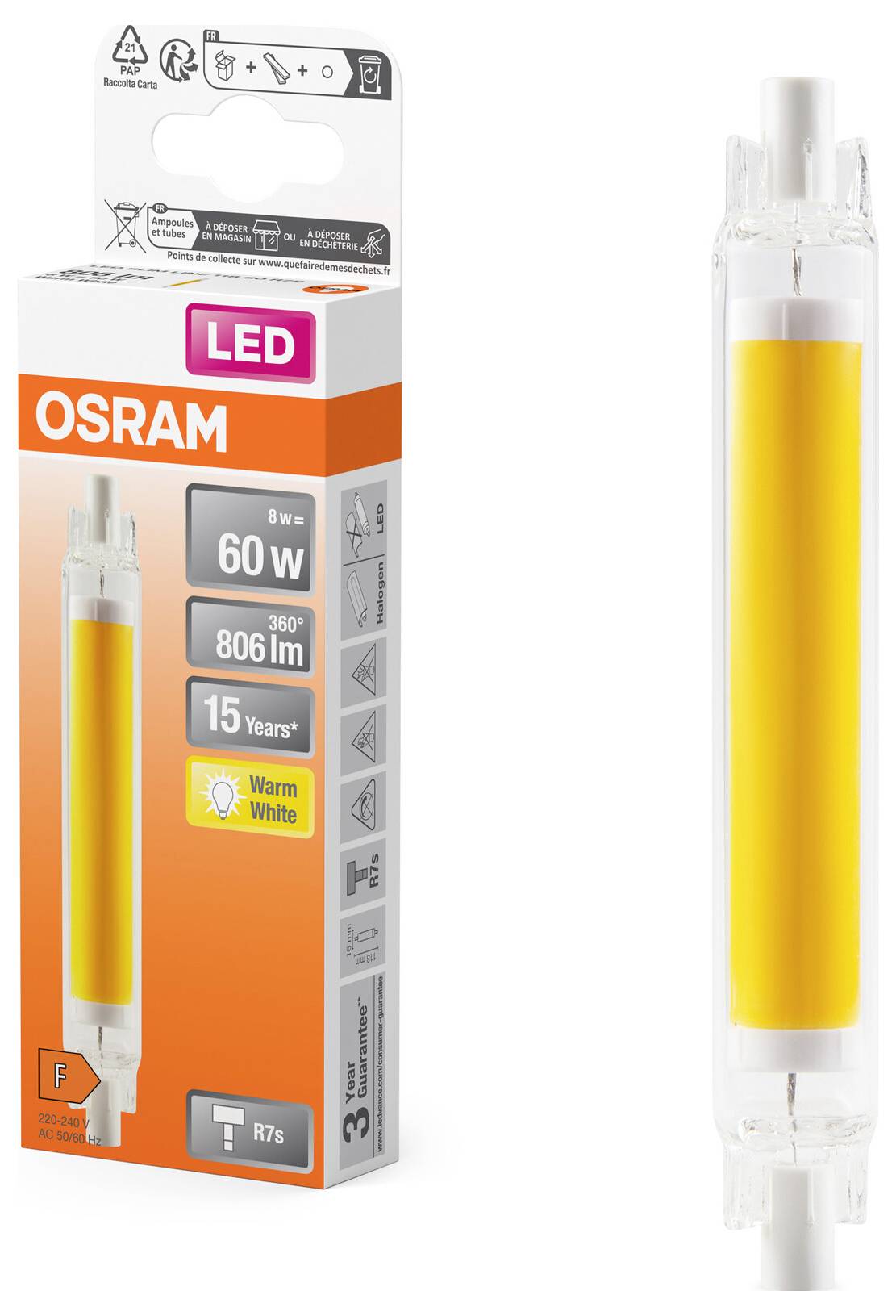 OSRAM HOMELIGHTING 4058075840485 LED EEK F (A - G) R7s 8 W = 60 W Warmweiß (Ø x H) 16 mm x 16 mm 1 St.