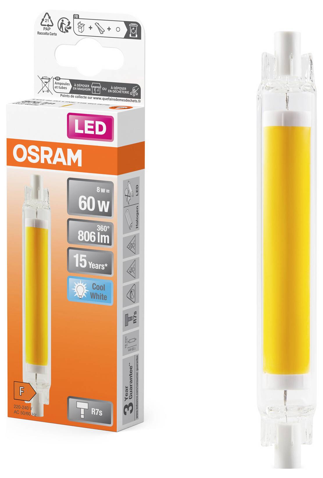 OSRAM HOMELIGHTING 4058075840508 LED EEK F (A - G) R7s 8W = 60W Neutralweiß (Ø x H) 16mm x 16mm 1St.