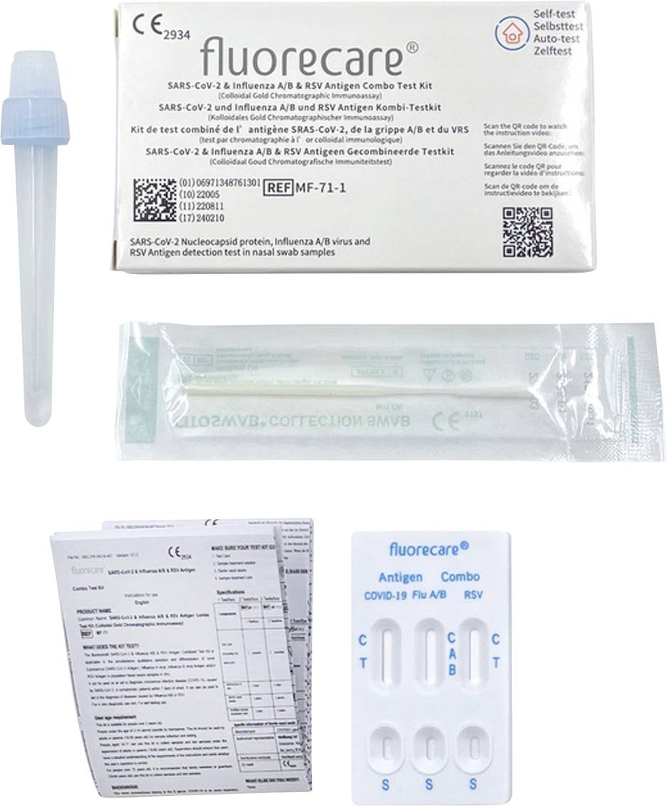 Fluorecare® Corona-Laientest, Selbsttest für Zuhause CBTL-00215-1/K SARS-CoV-2, Influenza A/B & RSV Combo-Schnelltest 1 St