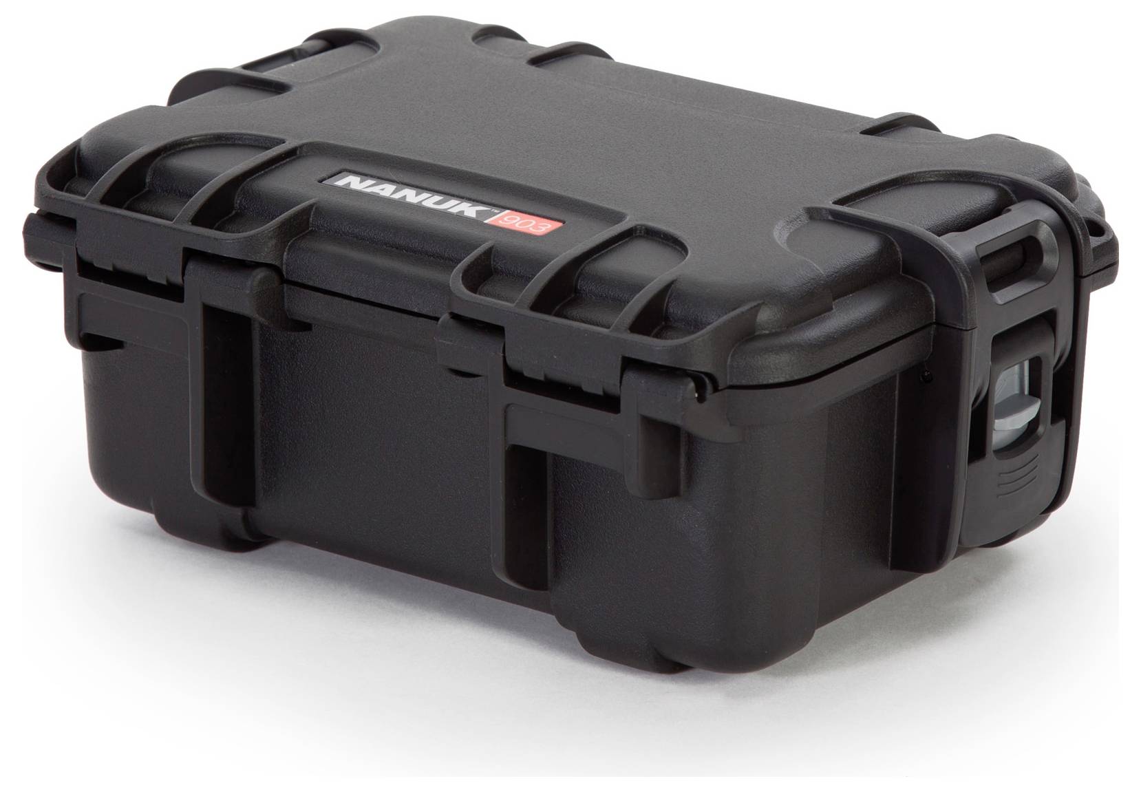 Schwarzer, robuster Koffer mit dem Aufdruck 'Nanuk'. Ideal zum sicheren Transport von empfindlichen Gegenständen.