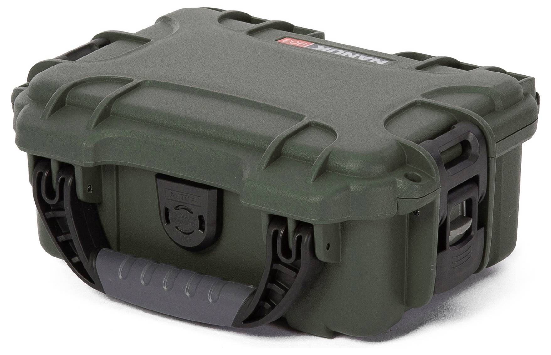 Grüner, robuster Schutzkoffer mit Tragegriff und Schnappverschlüssen, geeignet für den sicheren Transport empfindlicher Ausrüstung.