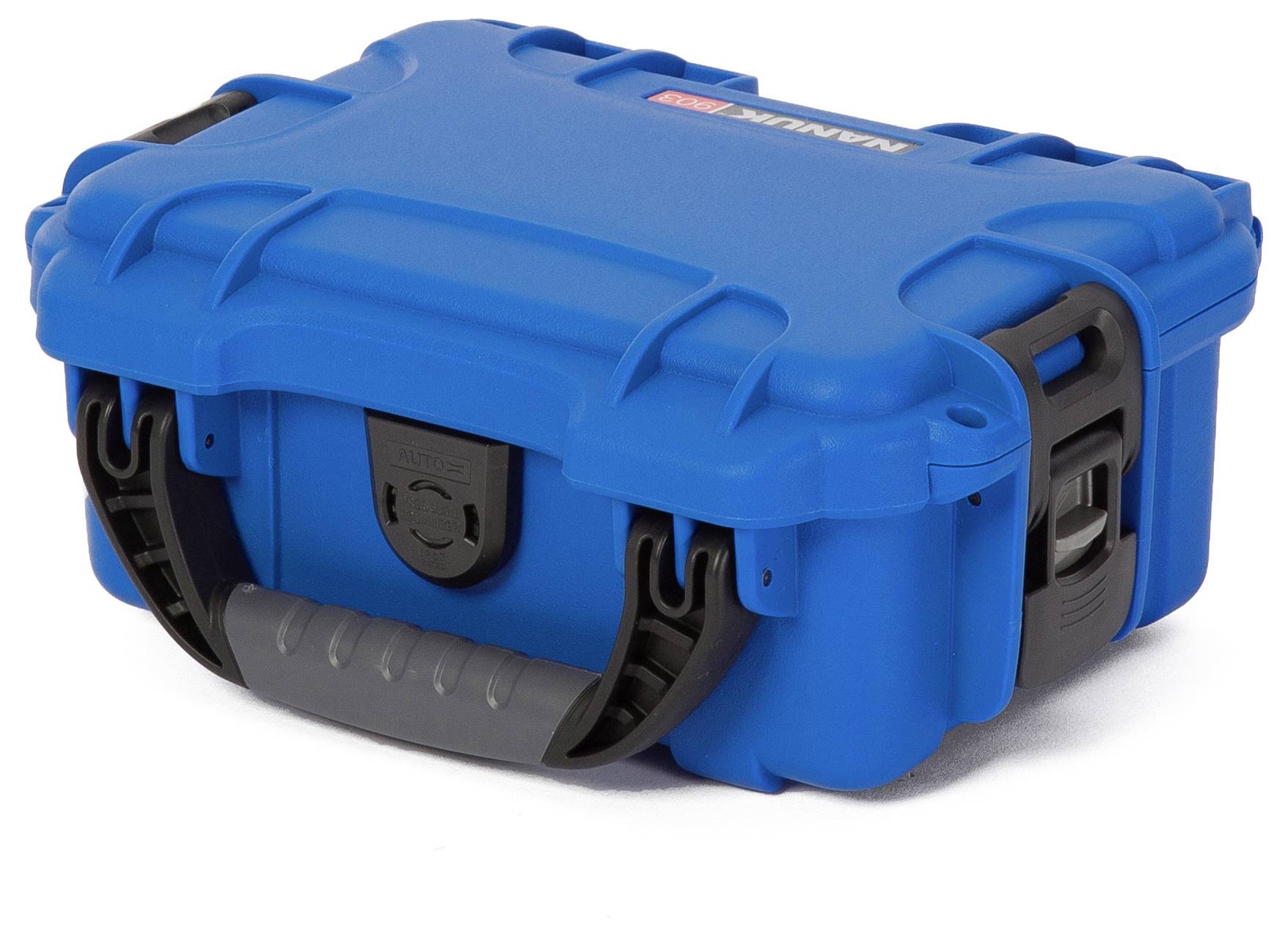 Blauer, robuster Schutzkoffer mit schwarzem Griff und Verschlüssen. Ideal für den sicheren Transport empfindlicher Gegenstände.