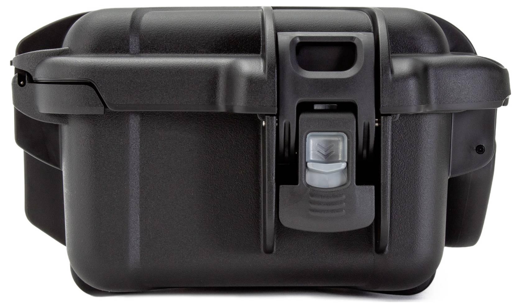 Schwarzer, verschlossener Schutzkoffer aus hartem Material, geeignet für den Transport empfindlicher Ausrüstung.