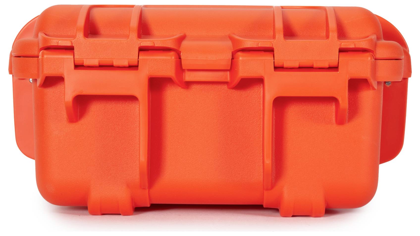Ein orangefarbener, robuster Koffer, der zur Aufbewahrung oder zum Schutz empfindlicher Ausrüstung verwendet wird.