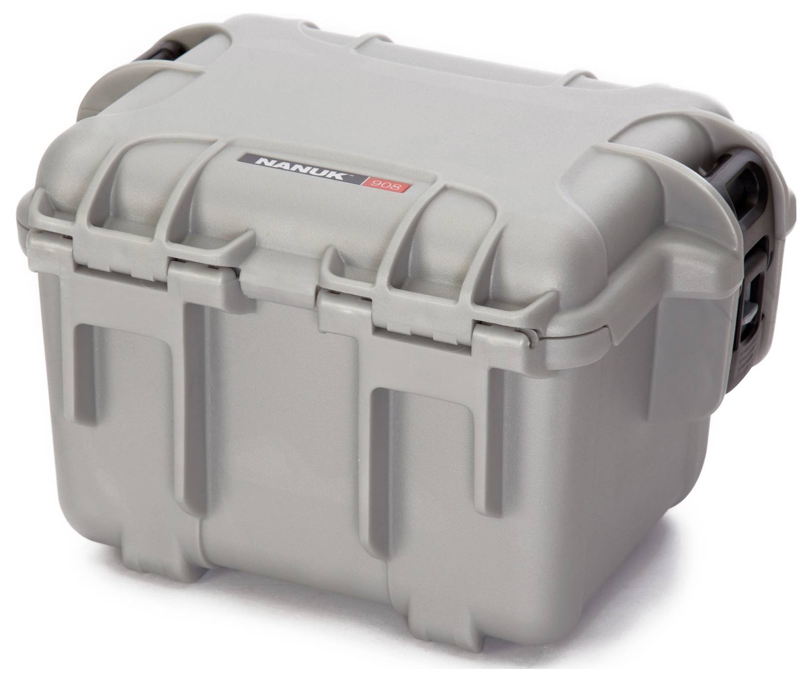 Grauer, robuster Schutzkoffer mit schwarzem Tragegriff und Verschlüssen. Ideal für den sicheren Transport empfindlicher Ausrüstung.