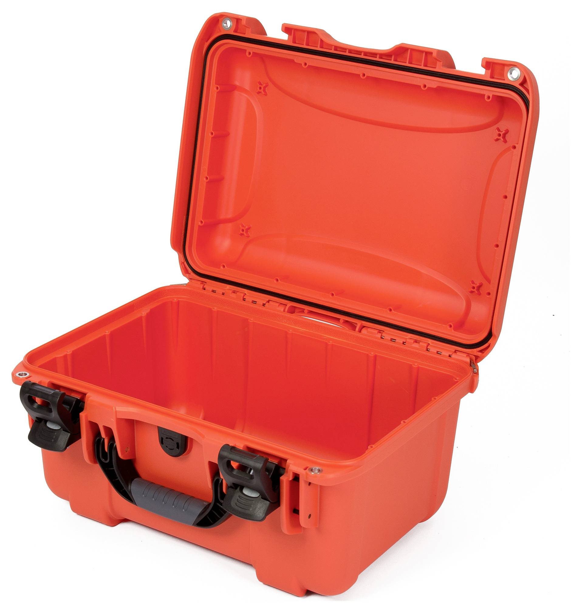 Roter, offener Schutzkoffer mit schwarzem Griff, geeignet zum sicheren Transport empfindlicher Gegenstände.