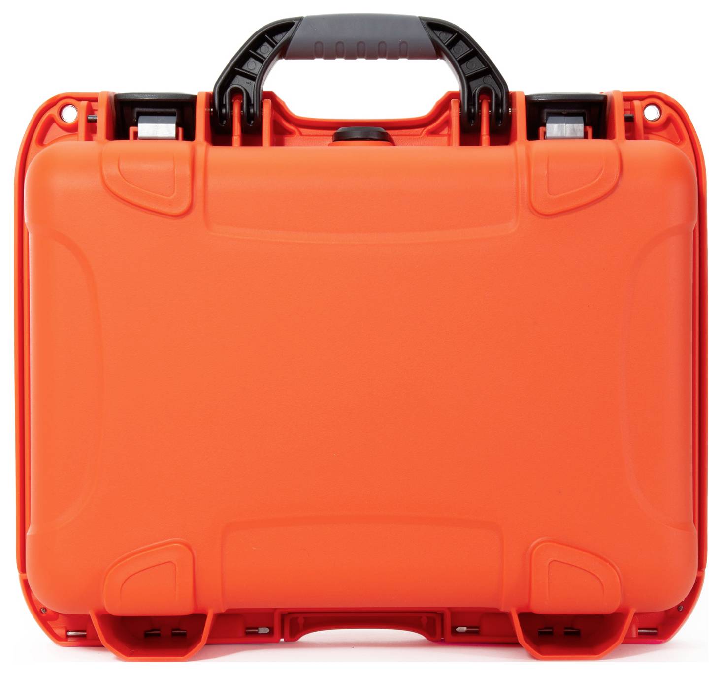 Oranger Schutzkoffer mit schwarzem Griff, stabil und rechteckig, vermutlich zur Aufbewahrung oder zum Transport empfindlicher Gegenstände.
