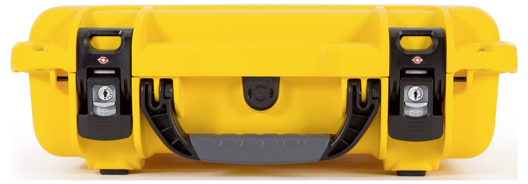 Gelber, robuster Schutzkoffer mit schwarzen Verschlüssen und Tragegriff. Speziell für sicheren Transport empfindlicher Gegenstände.