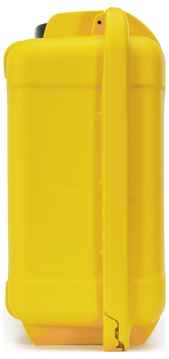 Ein großer, gelber Kunststoffkanister mit Tragegriff, seitliche Ansicht. Geeignet für Flüssigkeitsaufbewahrung oder Transport.