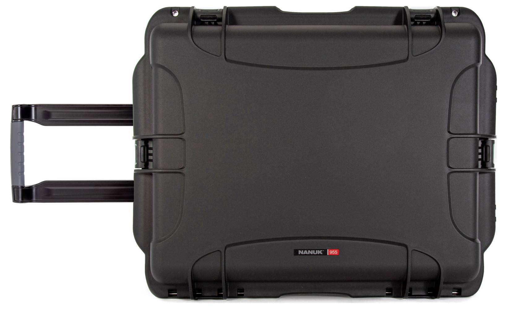 Schwarzer, robuster Rollkoffer mit Teleskopgriff, geeignet für den sicheren Transport empfindlicher Ausrüstung oder Werkzeuge.