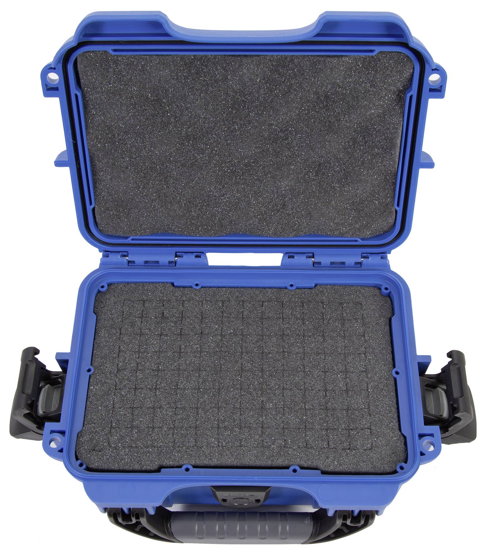 Offener blauer Schutzkoffer mit Schaumstoffeinlage. Geeignet für den sicheren Transport empfindlicher Gegenstände.