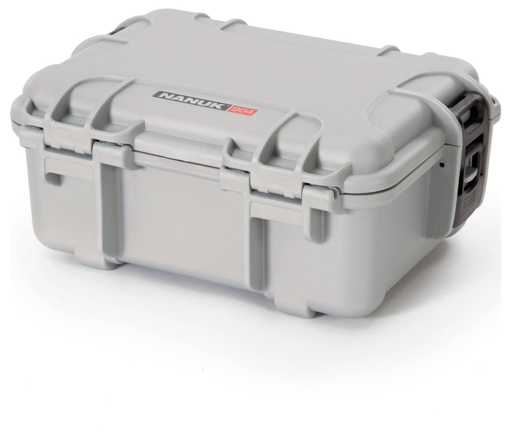 Ein grauer, robuster Koffer mit abgerundeten Ecken und Griffen, geeignet für den sicheren Transport empfindlicher Gegenstände.