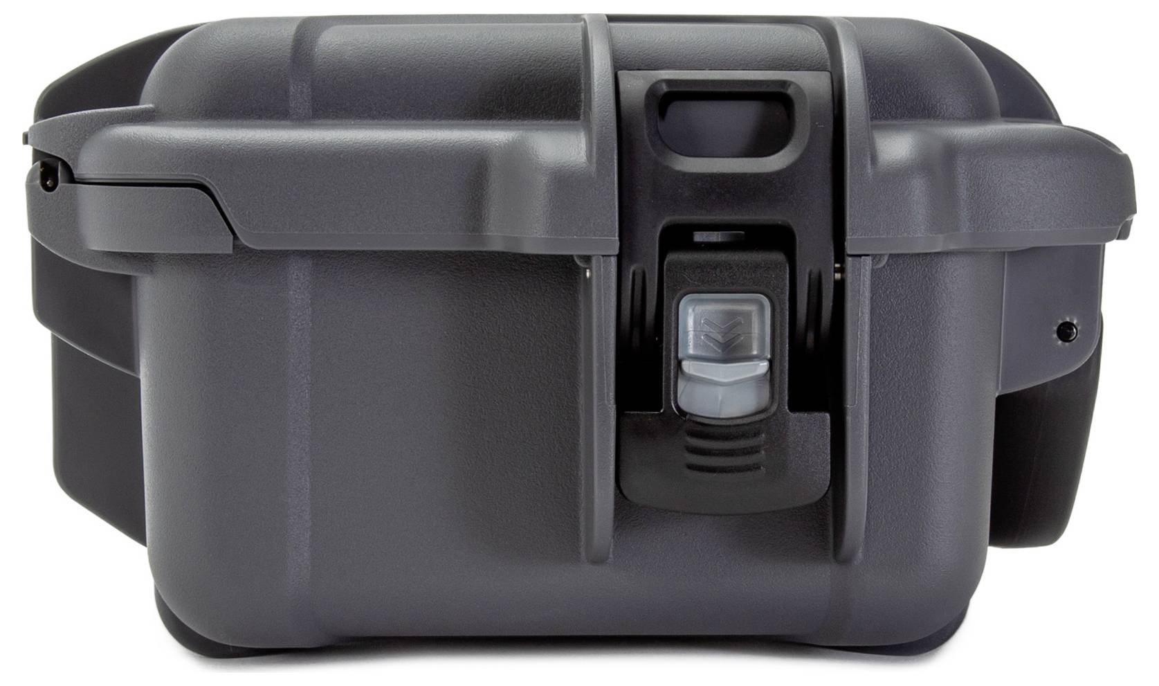 Schwarzer, robuster Kunststoffkoffer mit Schnappverschluss und ergonomischem Griff, für sicheren Transport von empfindlichen Geräten.