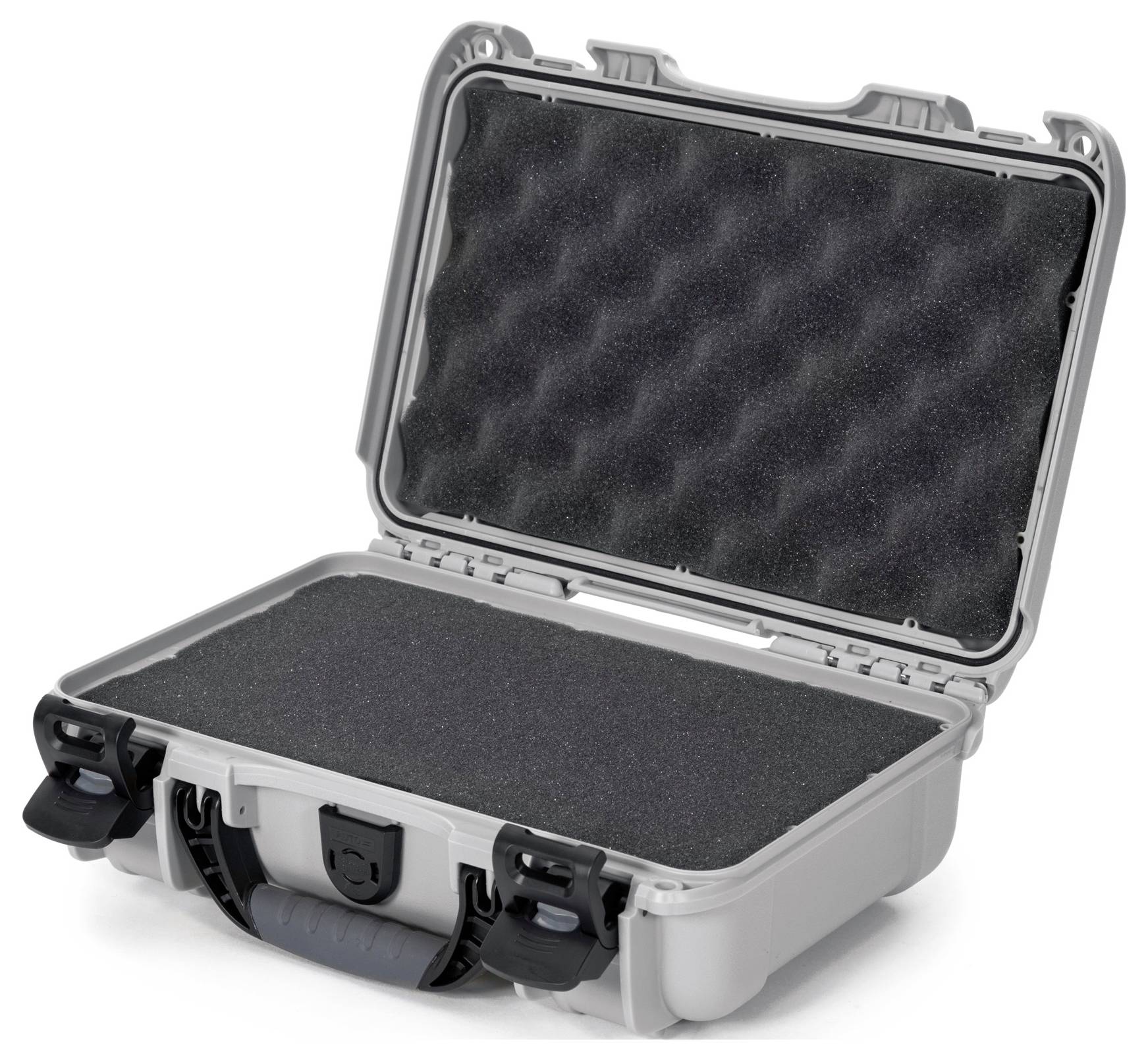 Hartschalenkoffer mit offenem Deckel und gepolstertem Innenraum zur sicheren Aufbewahrung von empfindlichen Gegenständen.