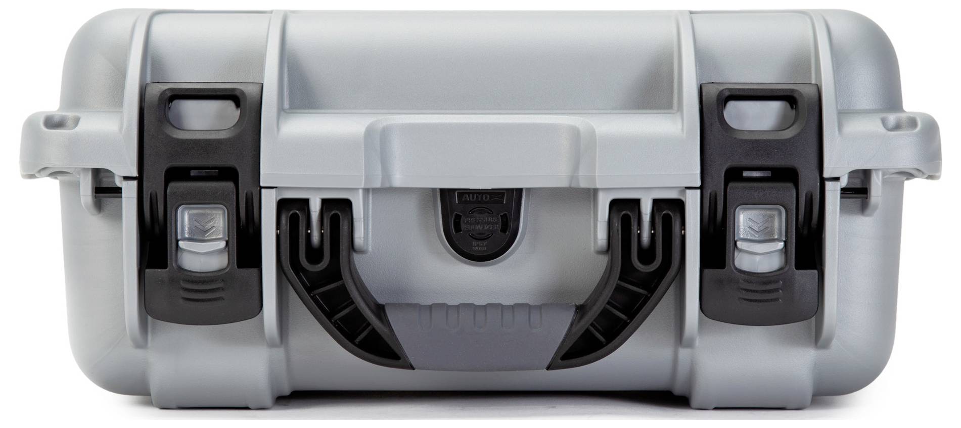 Grauer, robuster Hardcase-Koffer mit zwei schwarzen Verschlüssen. Geeignet für den sicheren Transport empfindlicher Ausrüstung.