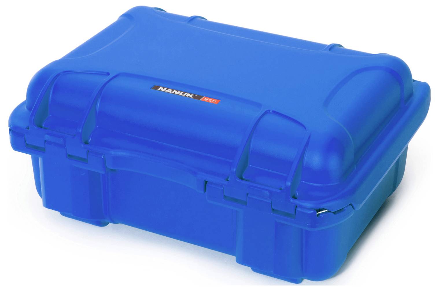 Ein leuchtend blauer, robuster Schutzkoffer mit abgerundeten Ecken und einem stabilen Griff, geeignet für den sicheren Transport empfindlicher Gegenstände.