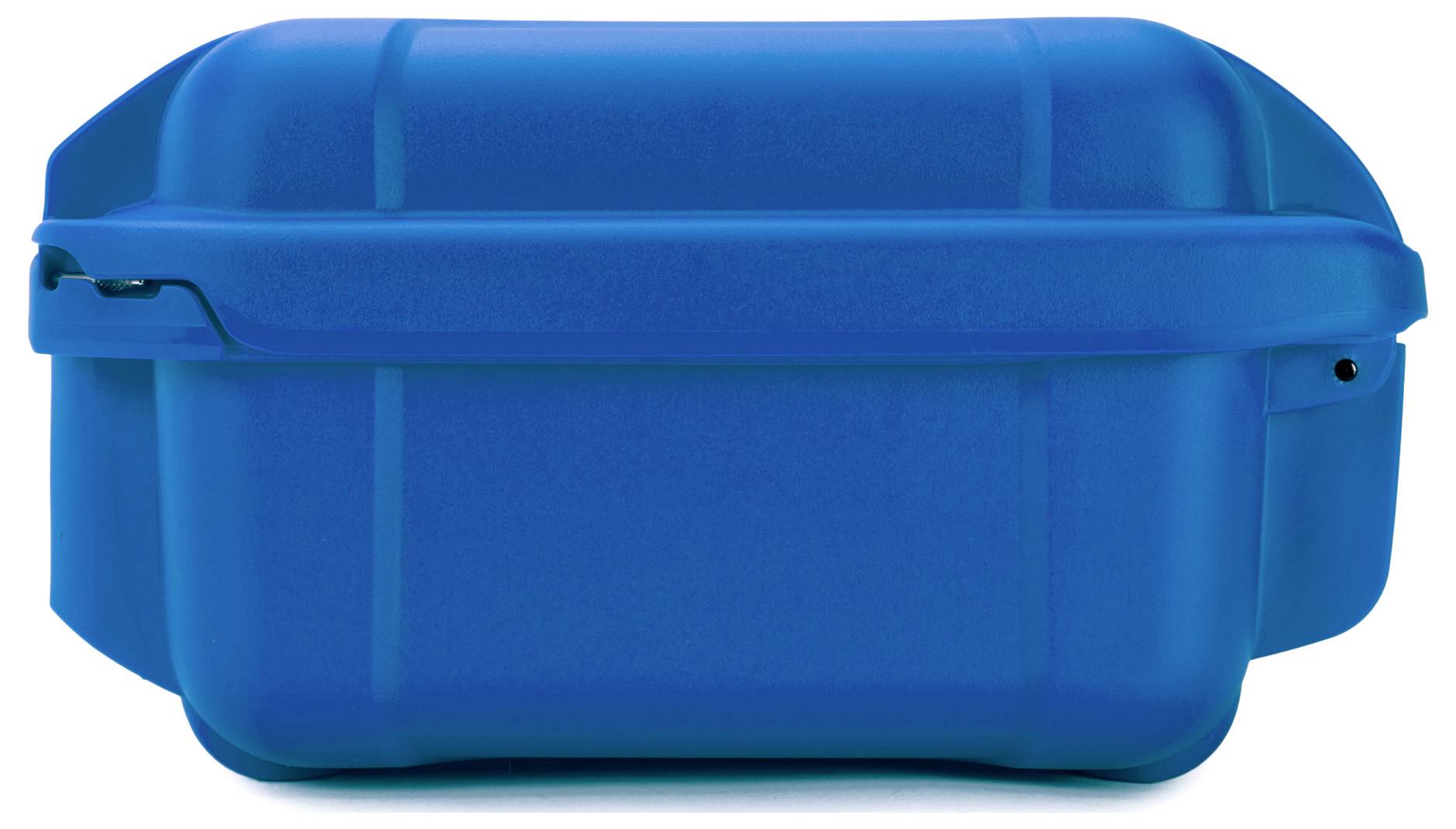 Ein blauer, rechteckiger, stabiler Kunststoffbehälter mit Deckel. Geeignet für Transport oder Lagerung.