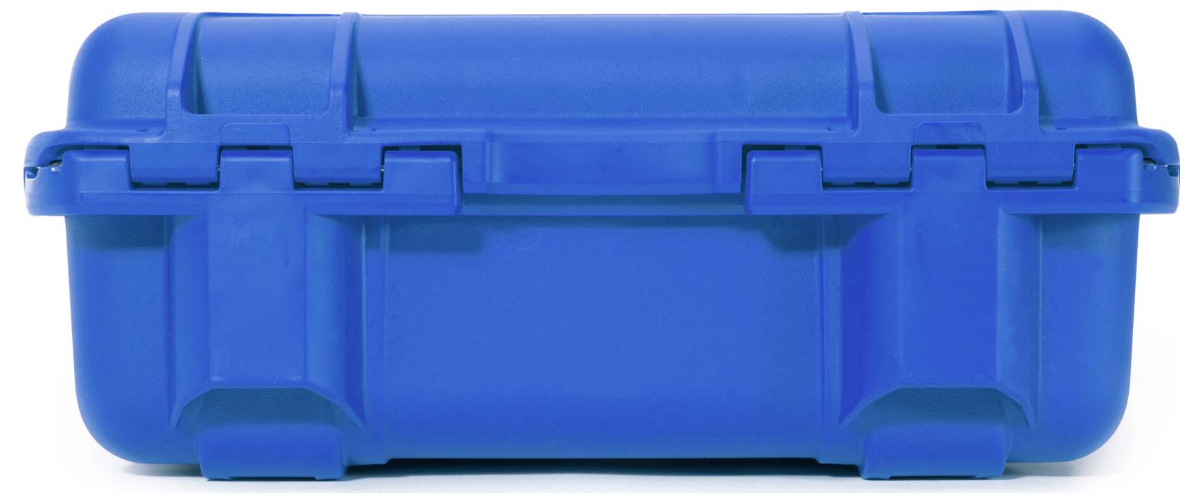 Ein blauer Schutzkoffer, robust und mit Verschlüssen, geeignet für den sicheren Transport empfindlicher Gegenstände.