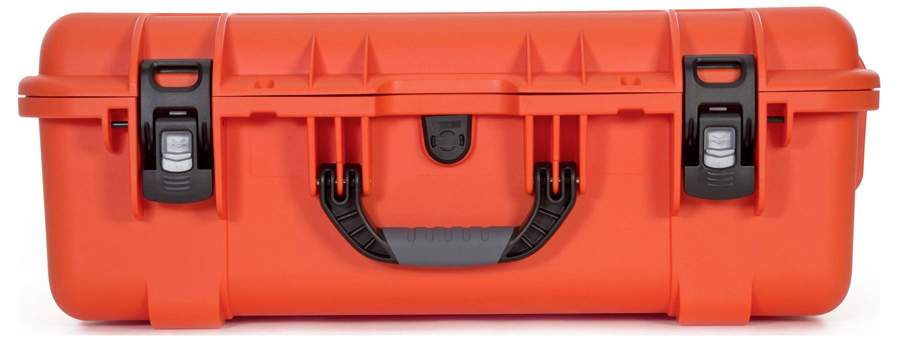 Roter, rechteckiger Hartschalenkoffer mit schwarzen Verschlüssen und Griff, geeignet für den sicheren Transport empfindlicher Gegenstände.