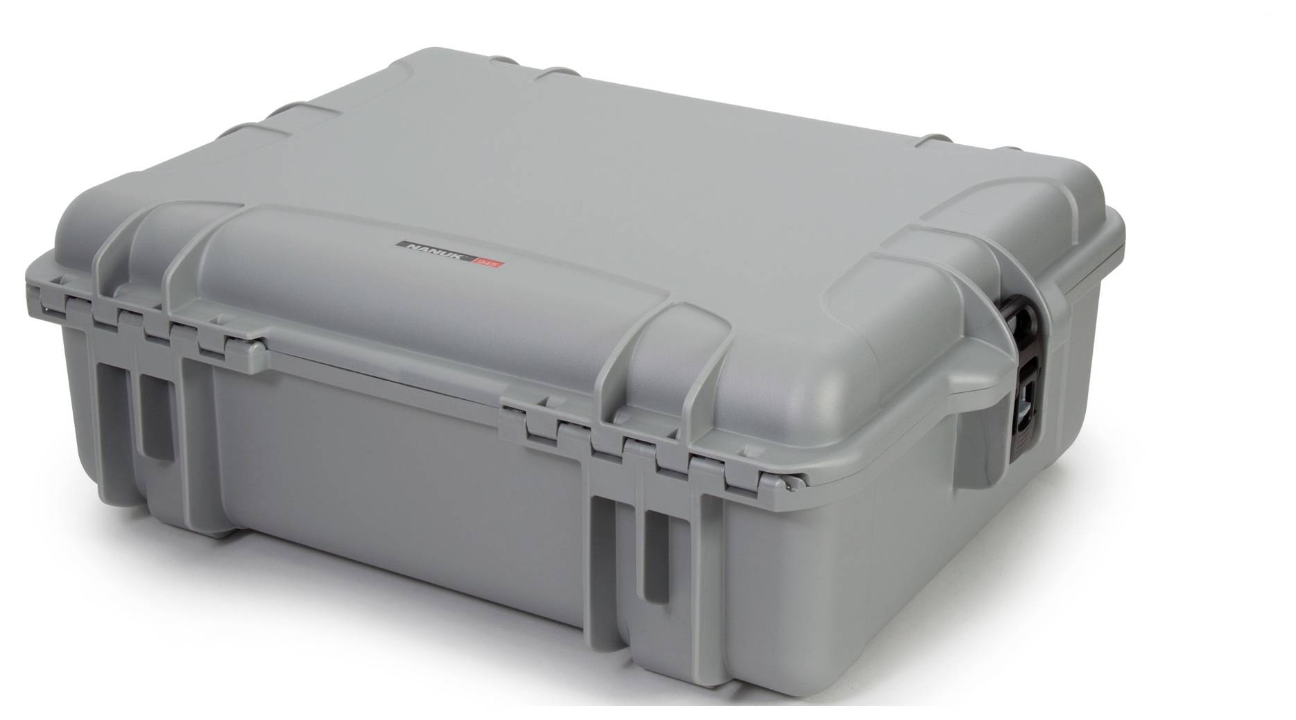 Ein grauer, robuster Schutzkoffer mit abgerundeten Kanten und einem Tragegriff. Geeignet für sicheren Transport von empfindlichen Geräten.