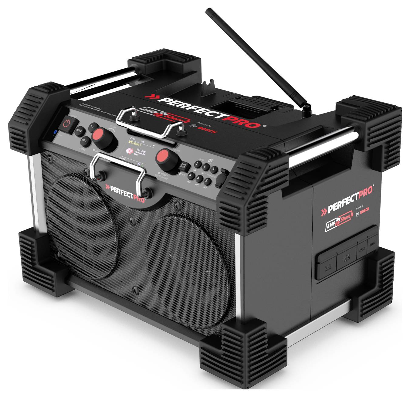 PerfectPro ROCKHART 18V Baustellenradio DAB+, UKW AUX, Bluetooth®, DAB+, SD, UKW, USB Powerbank-Fun