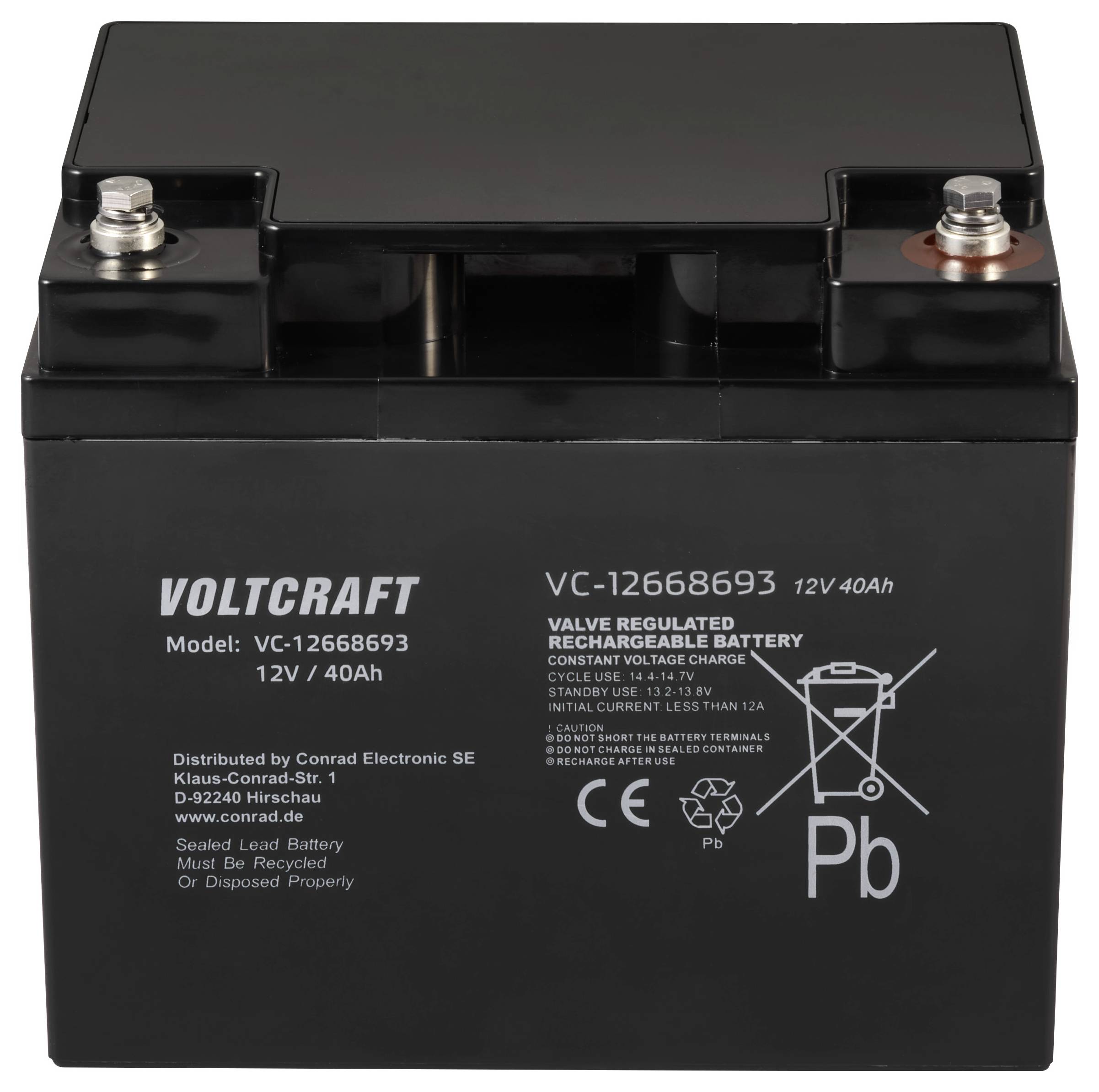 VOLTCRAFT VC-12668693 VC-16623015 Bleiakku 12V 40Ah Blei-Vlies (AGM) (B x H x T) 197.5 x 170 x 165.5mm Wartungsfrei, Geringe