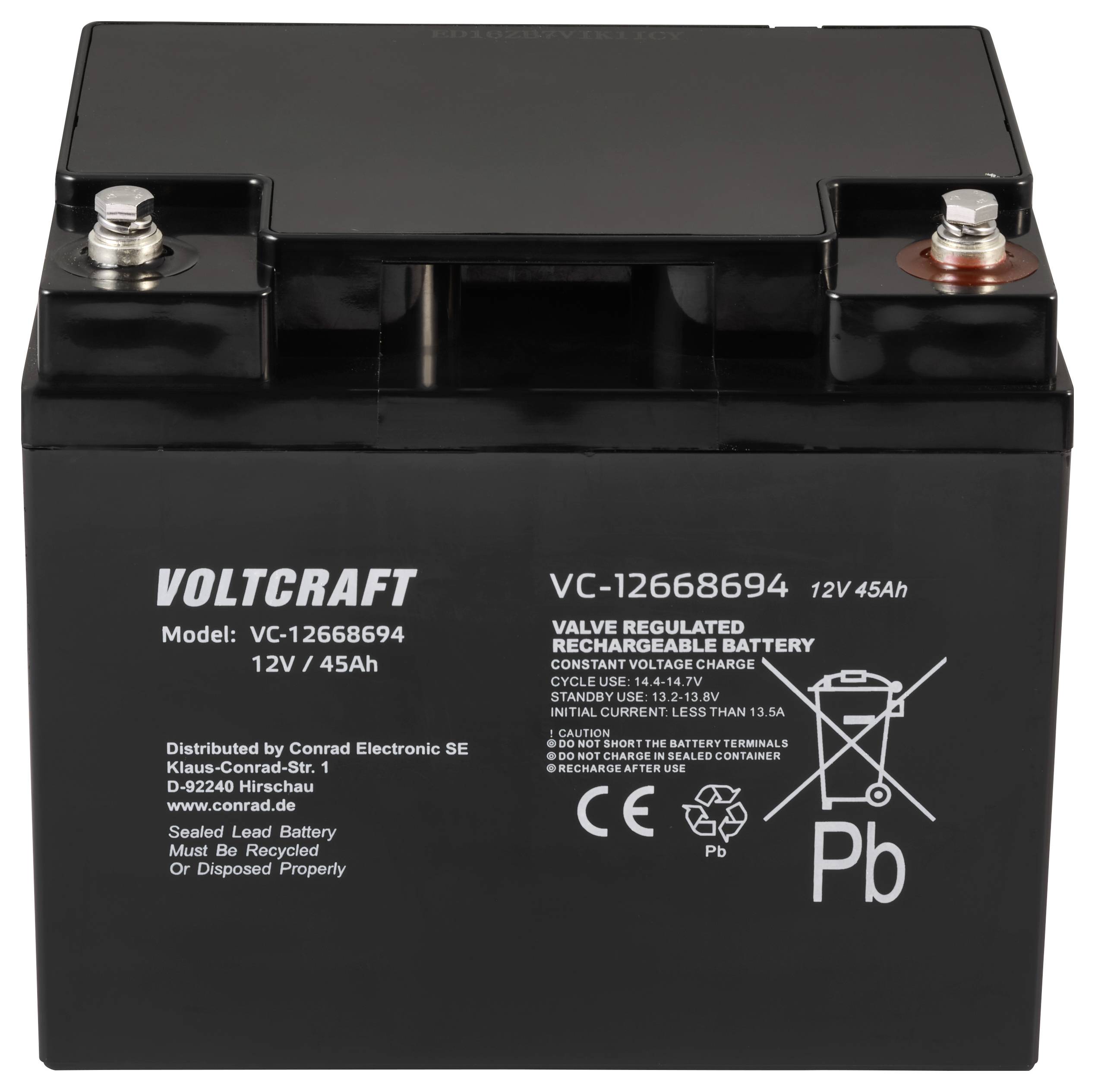 VOLTCRAFT VC-12668694 VC-16623020 Bleiakku 12V 45Ah Blei-Vlies (AGM) (B x H x T) 197.5 x 170 x 165.5mm Wartungsfrei, Geringe