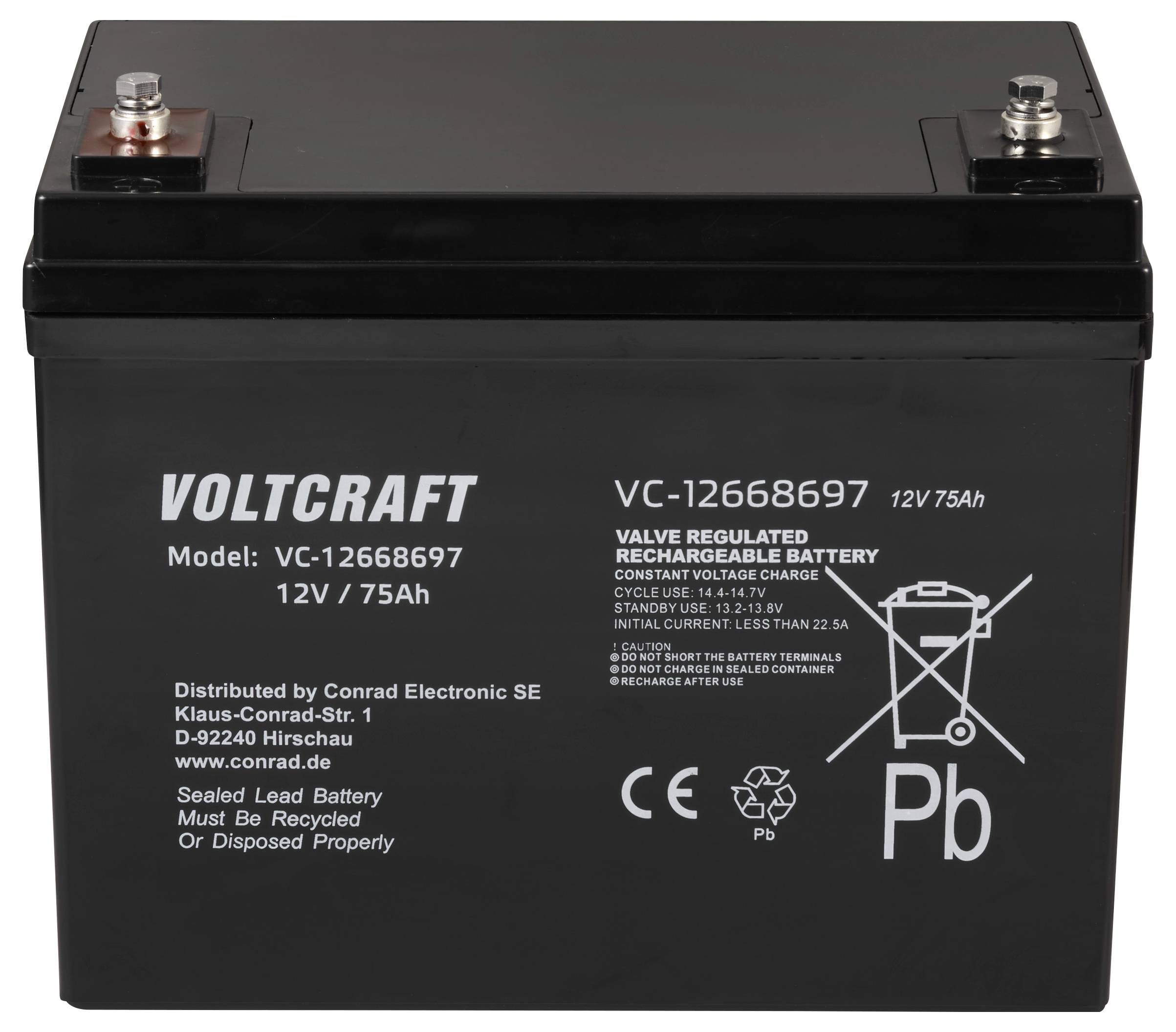 VOLTCRAFT VC-12668697 VC-16623035 Bleiakku 12V 75Ah Blei-Vlies (AGM) (B x H x T) 258 x 206 x 166mm Wartungsfrei, Geringe