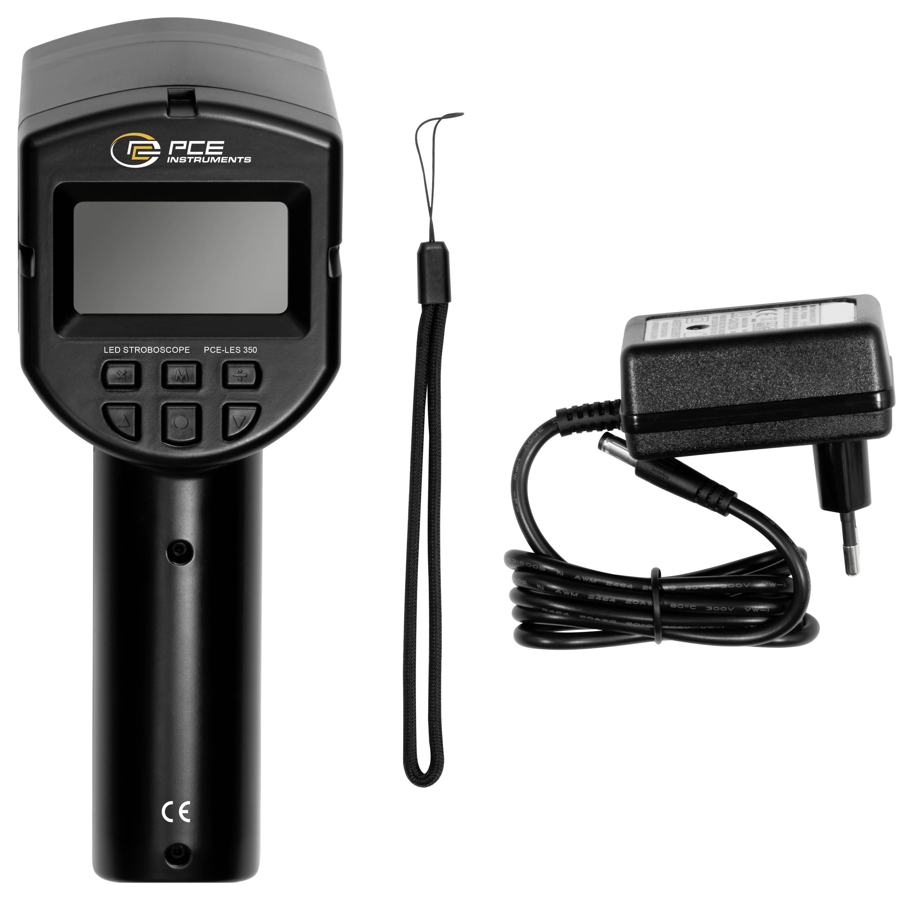 Tragbare PCE-Instrumente LED-Stroboskop mit Display, Riemen und Stromadapter