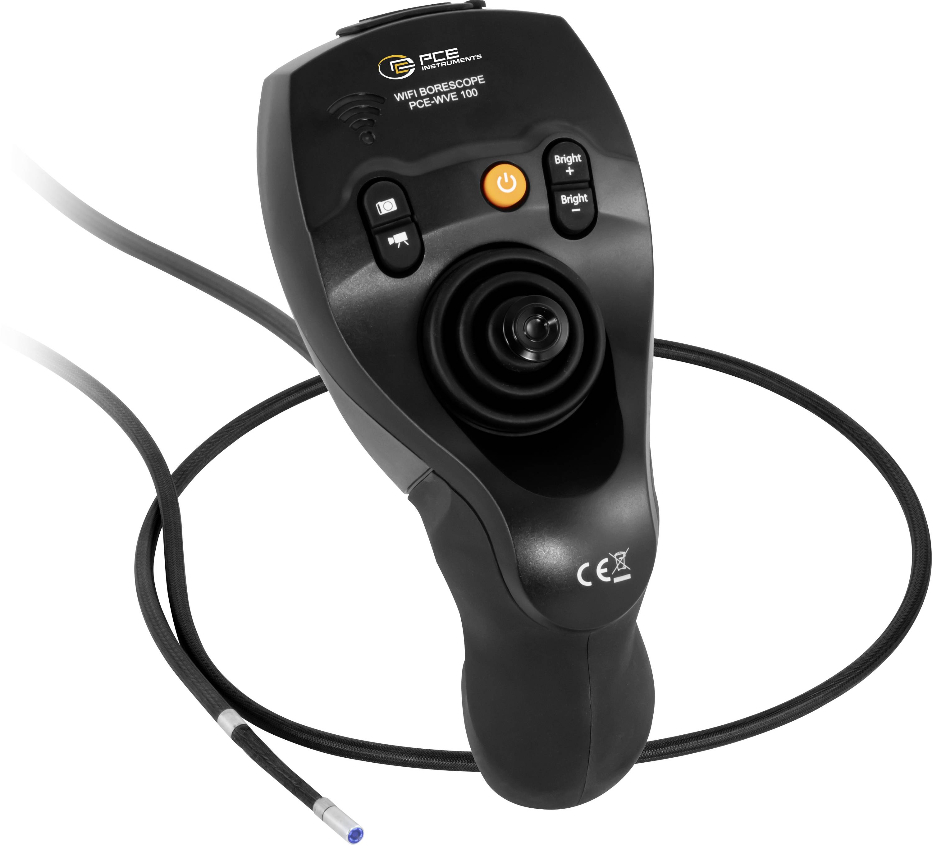 Endoskop-Gerät mit flexiblem Kabel zur Inspektion von schwer zugänglichen Bereichen. Steuerknöpfe und Kameralinse sind sichtbar.