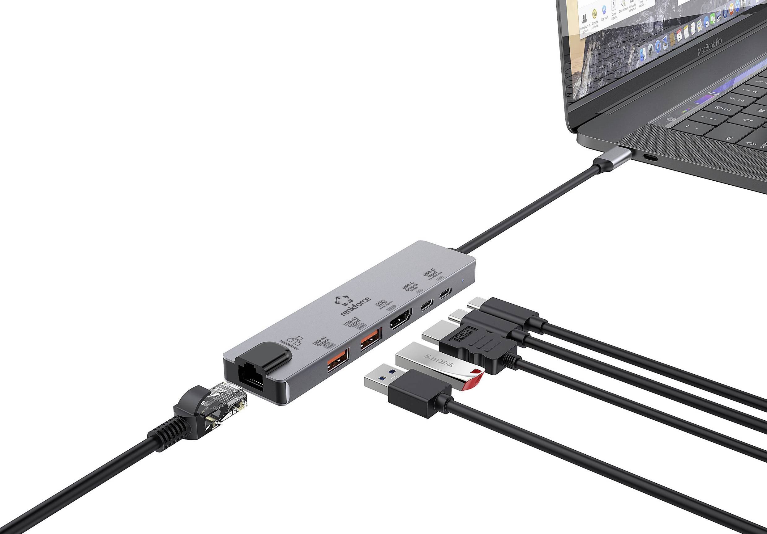 Renkforce USB-C® Dockingstation RF-USBH-550 Passend für Marke Dockingstations: Acer, Apple, Asus, Dell, HP, Huawei, Lenovo