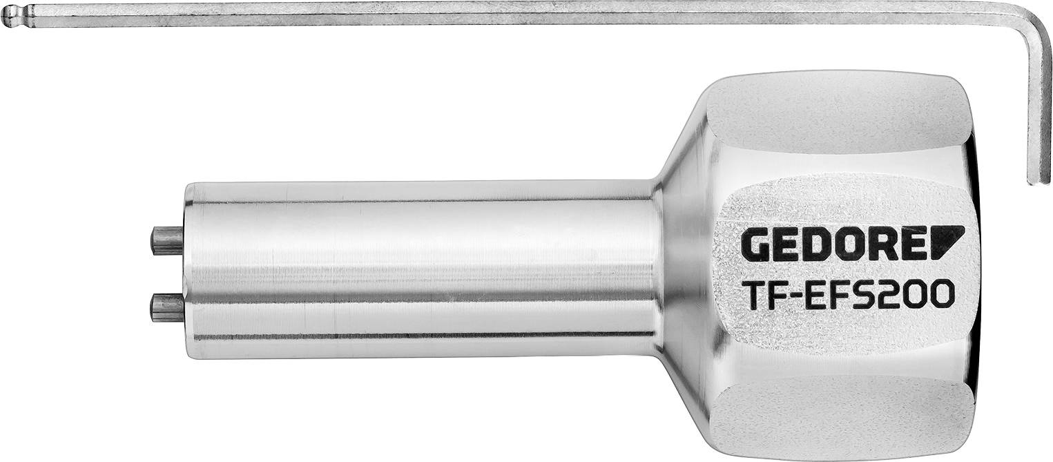 Ein Gedore TF-EFS200 Werkzeug mit festem Metallkörper, daneben ein L-förmiger Stift.用于专业 Installationen und präzise Anwendungen.