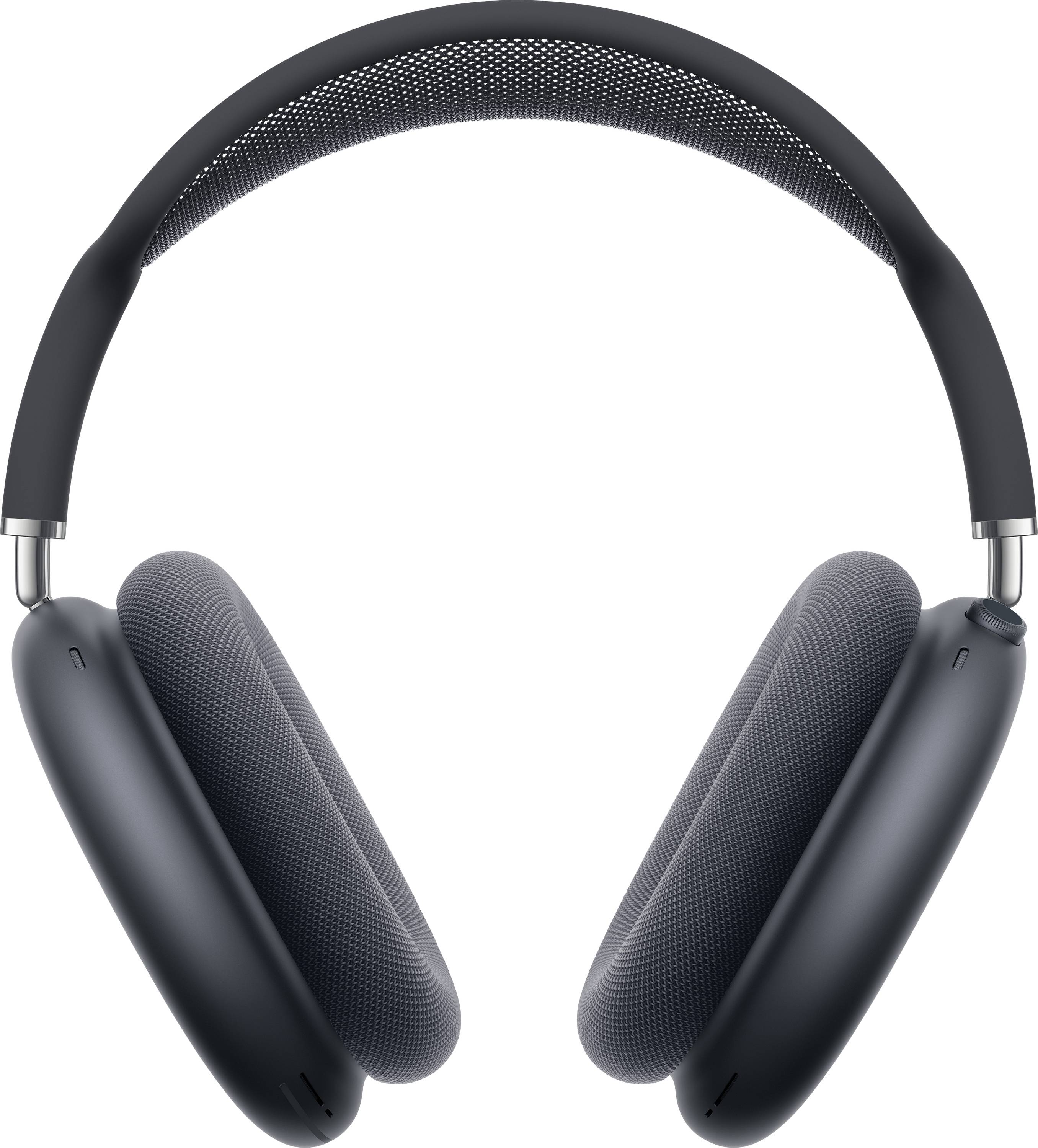 Schwarzer Kopfhörer mit gepolstertem Kopfband und Ohrmuscheln schwebt vor weißem Hintergrund. Modernes Design mit klaren Linien.