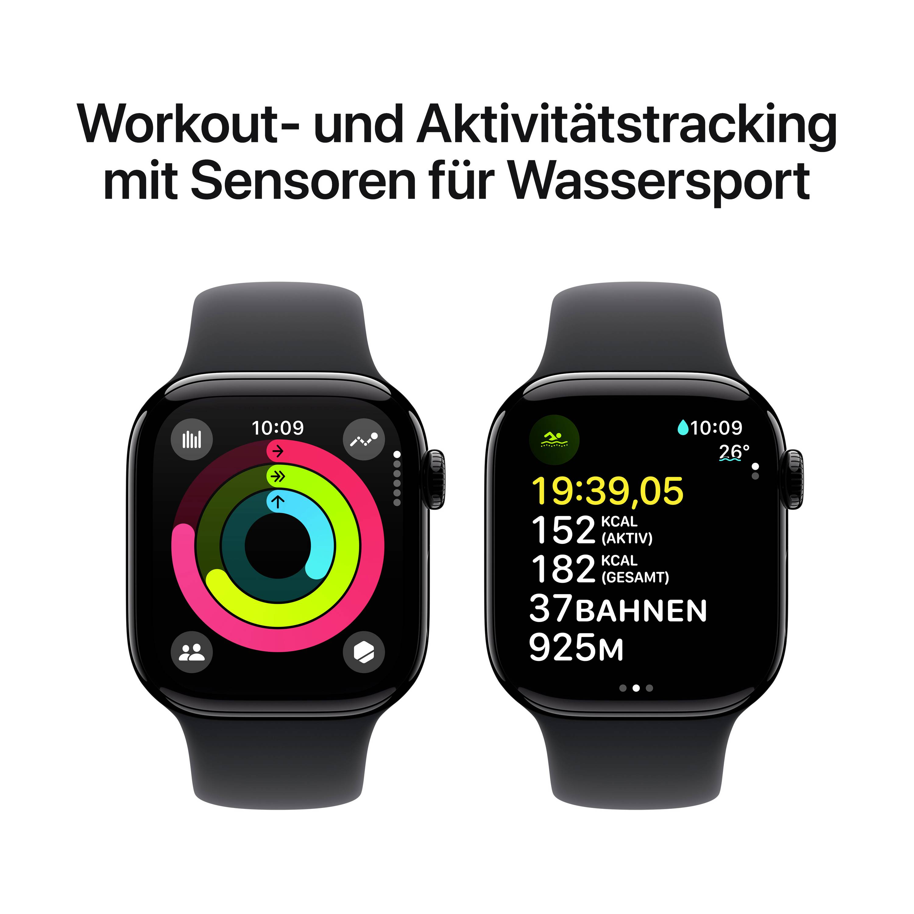Apple Watch Series 10 GPS + Cellular 42mm Aluminiumgehäuse Sport Band Schwarz S/M