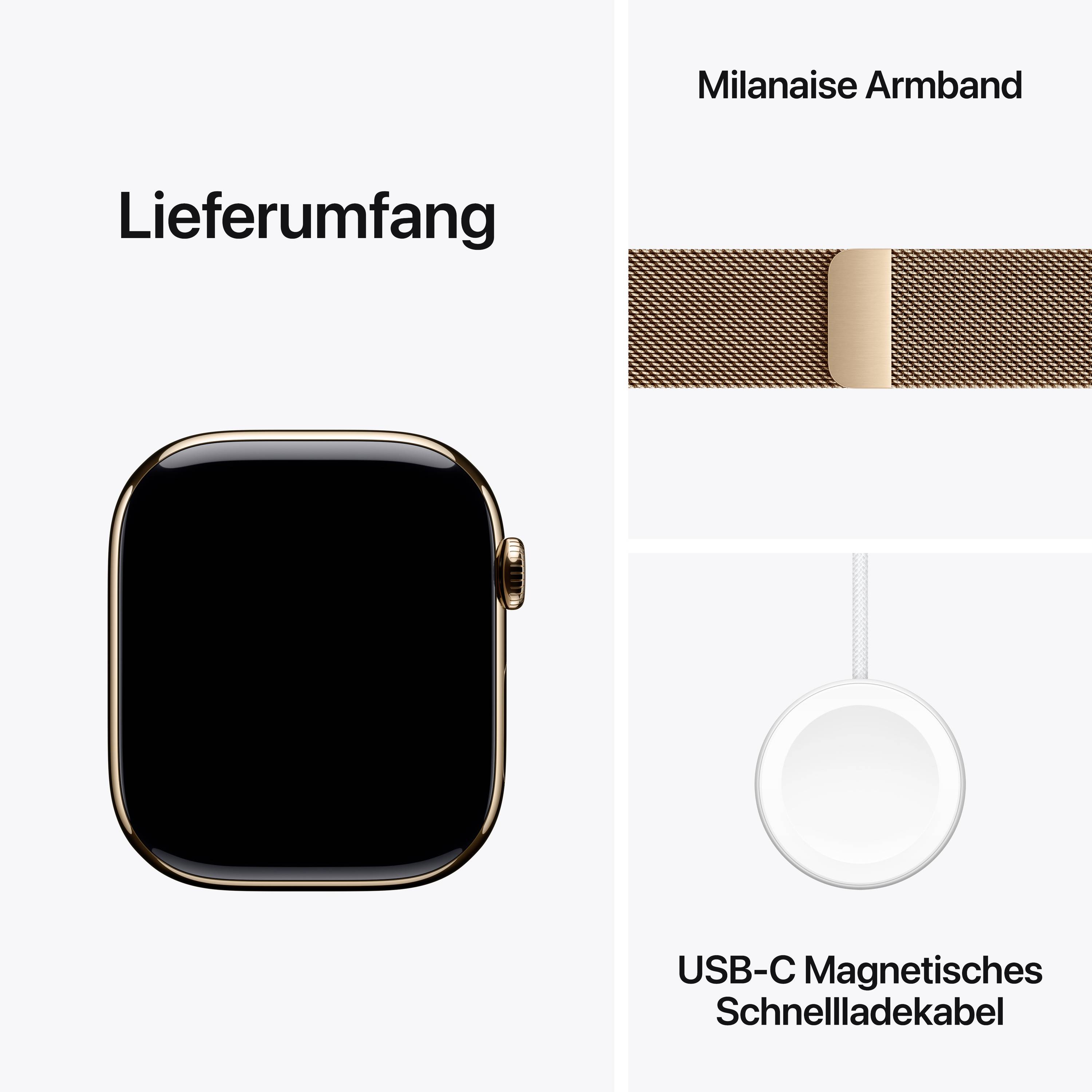 Apple Watch Series 10 GPS + Cellular 46mm Titangehäuse Milanaisearmband Gold M/L