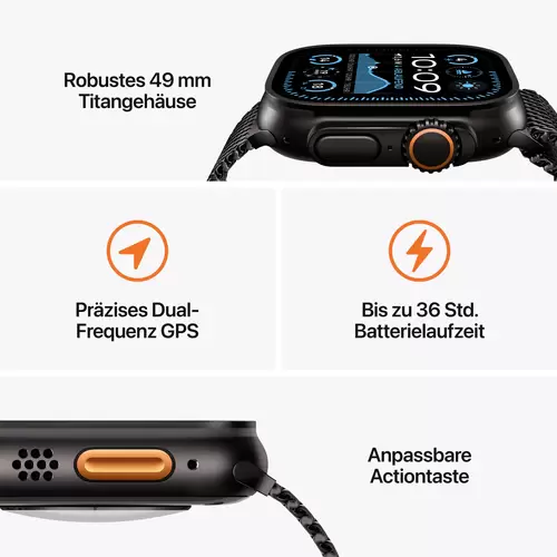 Apple Watch Ultra 2 (2024) GPS + Cellular 49mm Titangehäuse Ocean Band Schwarz Apple Watch Ultra 2 (2024) GPS + Cellular 49mm Titangehäuse Ocean Band Schwarz