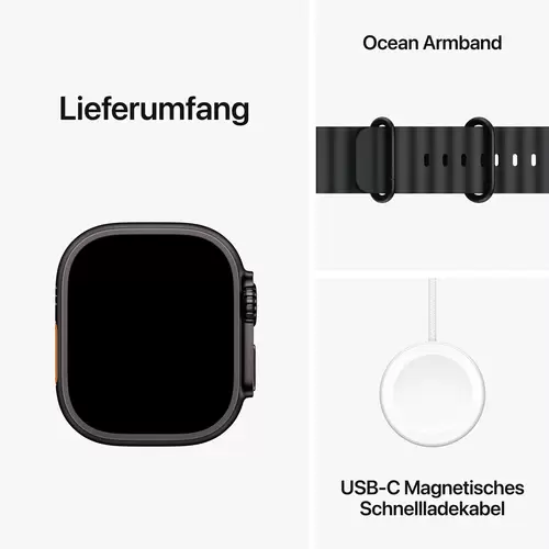 Apple Watch Ultra 2 (2024) GPS + Cellular 49mm Titangehäuse Ocean Band Schwarz Apple Watch Ultra 2 (2024) GPS + Cellular 49mm Titangehäuse Ocean Band Schwarz